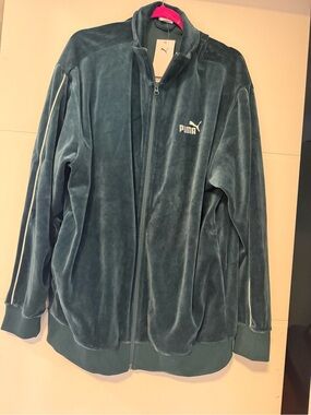 Puma Velour Zip-Up Jacket in Dark Teal